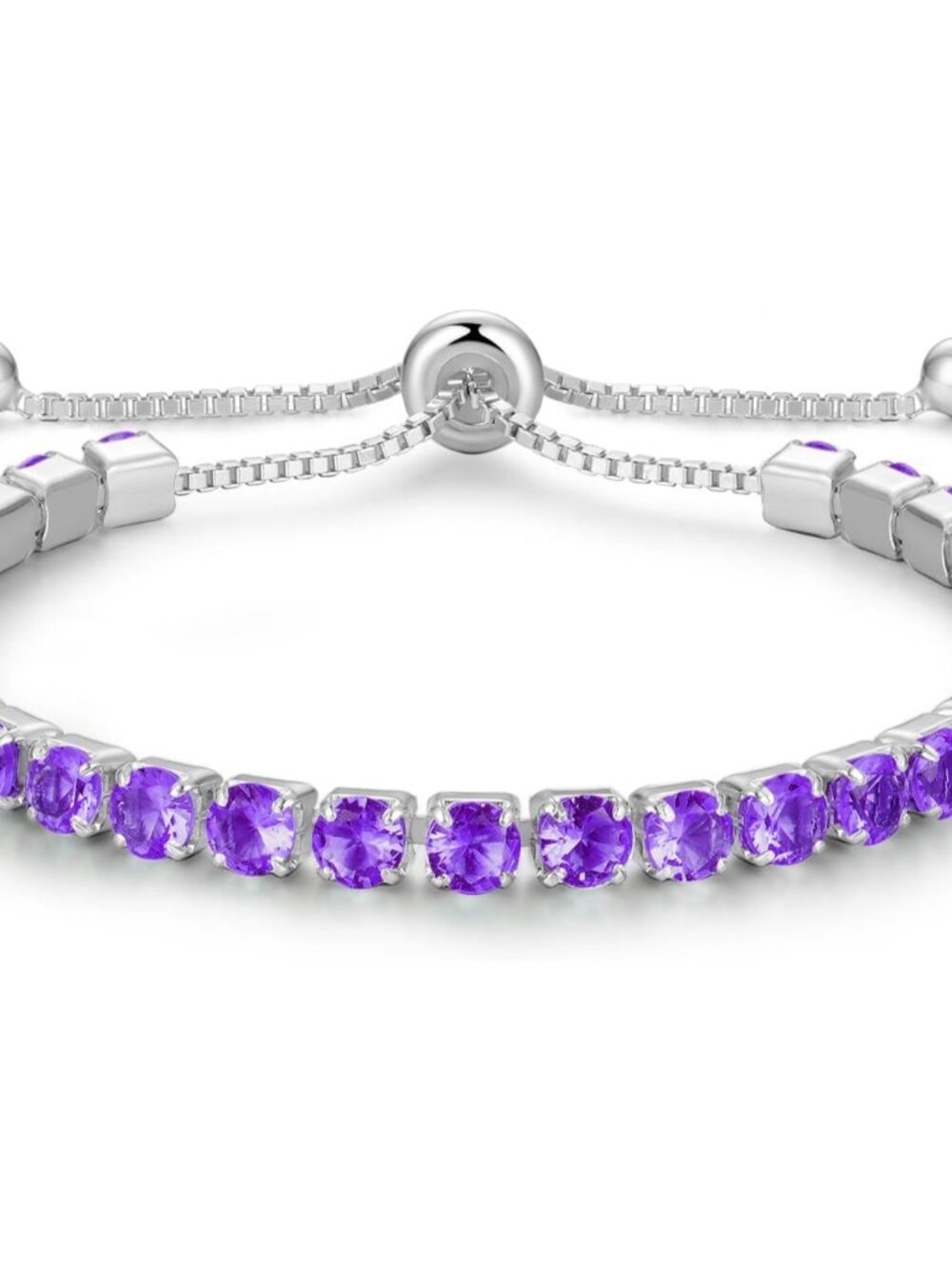 Elegant Sterling Silver Birthstone Tennis Bracelet - Adjustable 4mm Bolo Style